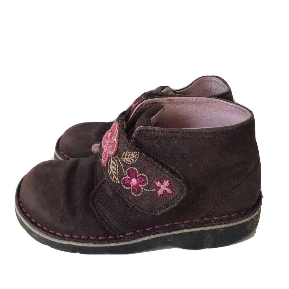 Stride Rite suede floral ankle shoes brown leather lined Little Girls size 10.5m
